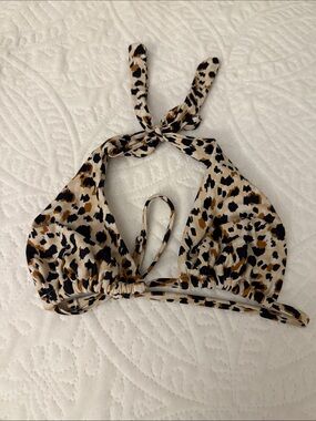 Leopard Print Halter Bikini Top - multi tie style